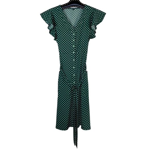 Unbranded Women's Green Polka Dot Button Down Swing Midi Dress Size Small - Picture 11 of 11